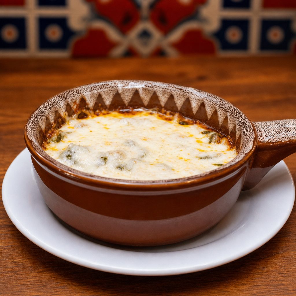 Queso Fundido Con Rajas Poblanas.