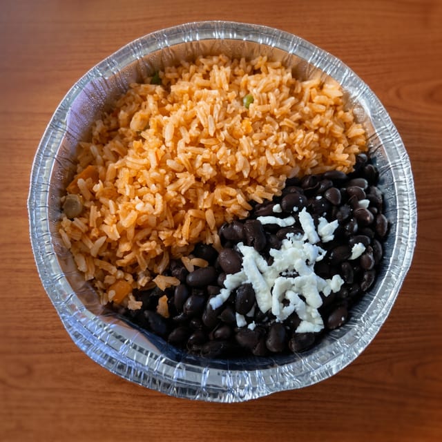 Arroz, Refritos or Black Beans.